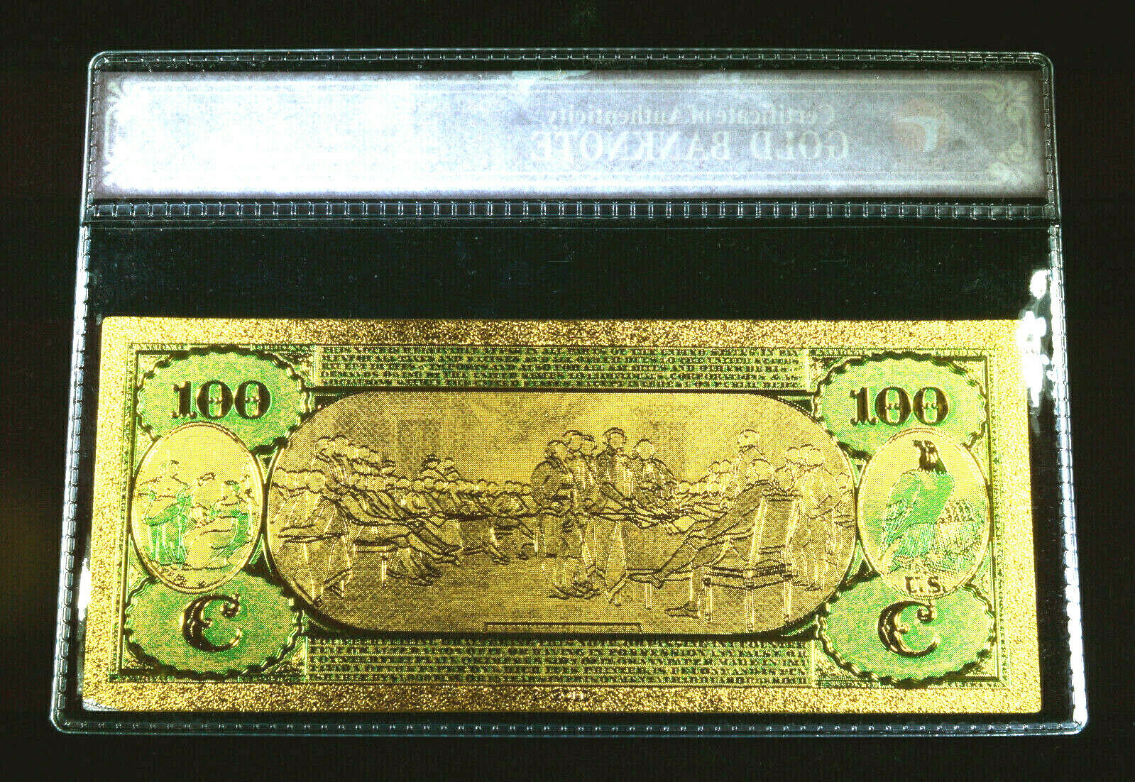 99.9% 24K GOLD 1875 $100 BILL US BANKNOTE IN PROTECTIVE SLEEVE W COA