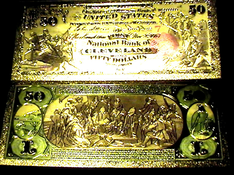 99.9% 24K GOLD 1875 $50 BILL US BANKNOTE IN PROTECTIVE SLEEVE W COA