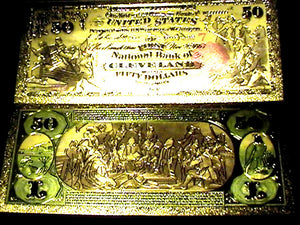 99.9% 24K GOLD 1875 $100 BILL US BANKNOTE IN PROTECTIVE SLEEVE W COA