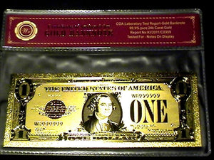 99.9% 24K GOLD 1928 $1 GOLD CERTIFICATE BILL US BANKNOTE PVC SLEEVE W COA