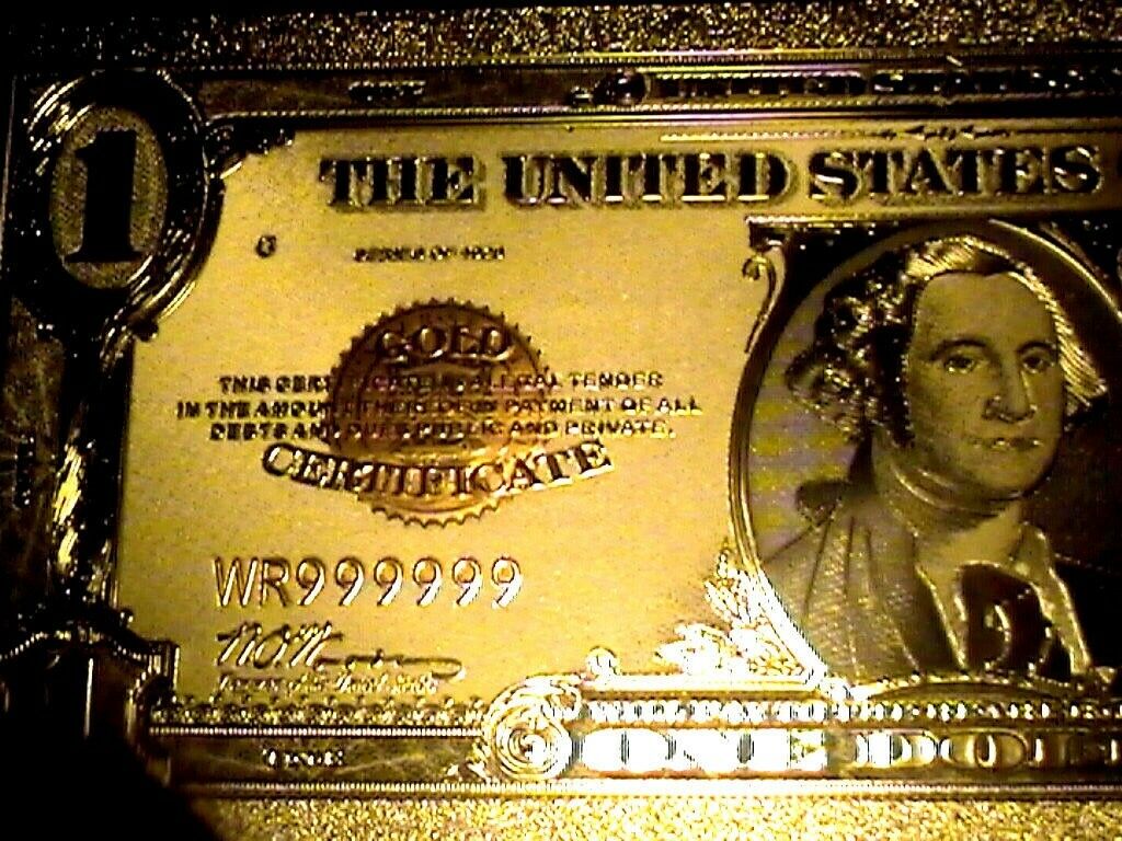 99.9% 24K GOLD 1928 $1 GOLD CERTIFICATE BILL US BANKNOTE PVC SLEEVE W COA