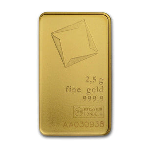 2.5 GRAM VALCAMBI SUISSE .9999 GOLD BAR NEW WITH ASSAY