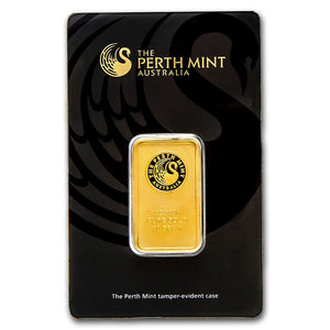 20 GRAM PERTH MINT .9999 FINE GOLD BAR IN ASSAY CARD BU