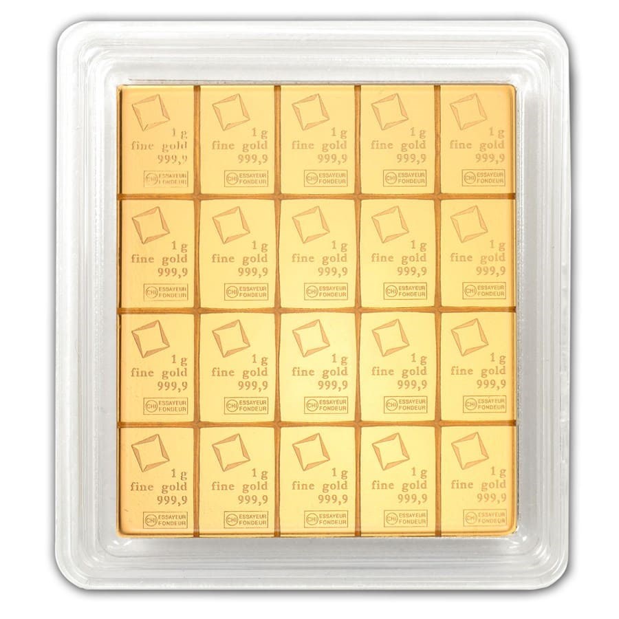 20 X 1 GRAM .9999 FINE GOLD BARS VALCAMBI SUISSE COMBIBAR IN ASSAY