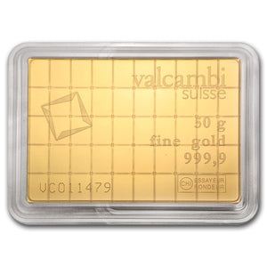 50 X 1 GRAM .9999 FINE GOLD BARS VALCAMBI SUISSE COMBIBAR IN ASSAY