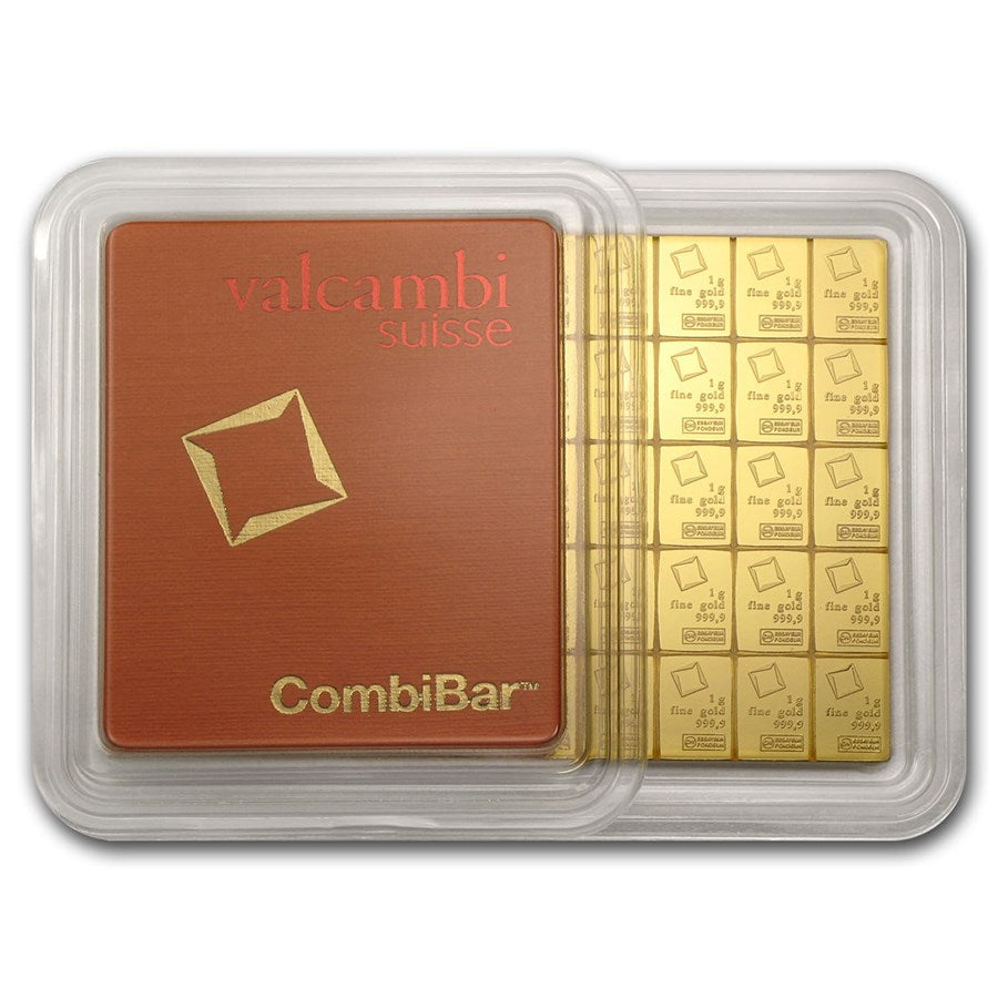 50 X 1 GRAM .9999 FINE GOLD BARS VALCAMBI SUISSE COMBIBAR IN ASSAY