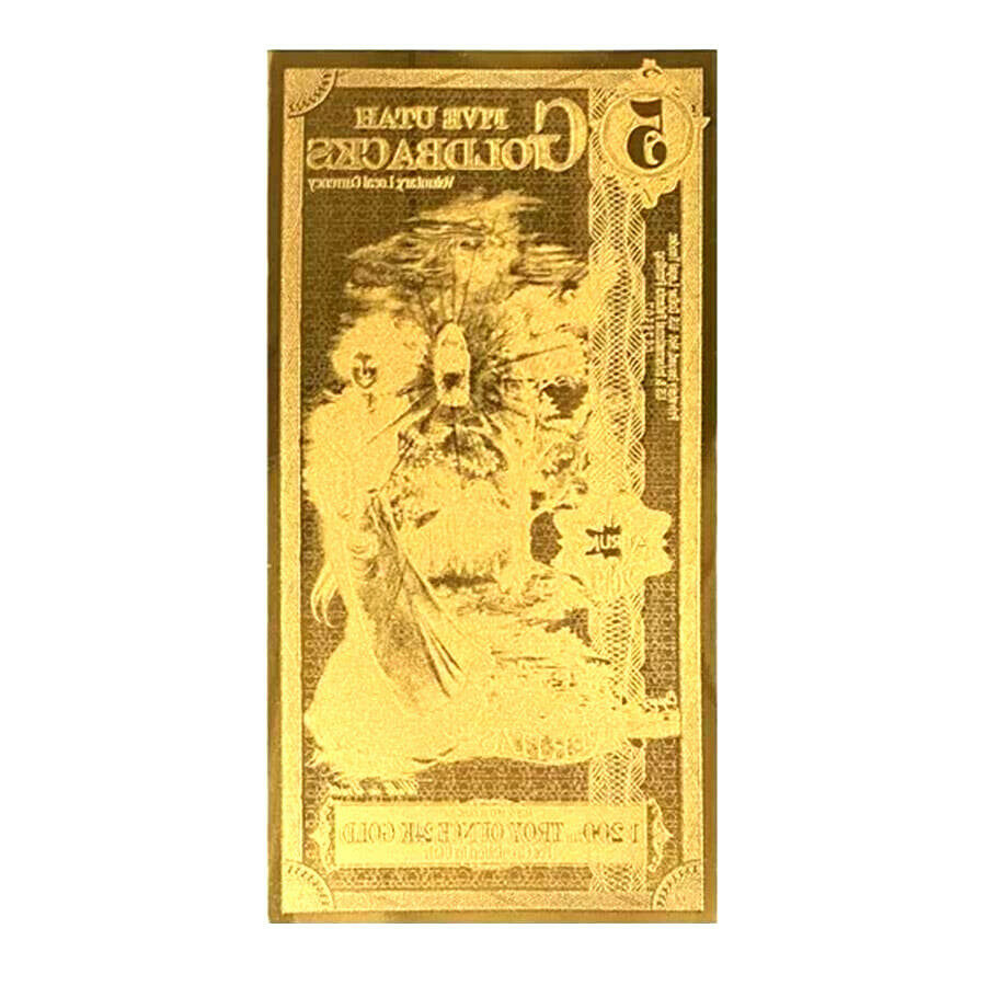 LOT 5 X 5 UTAH GOLDBACK AURUM 24KT GOLD FOIL NOTE BU 1/200 OZ .999 FINE GOLD