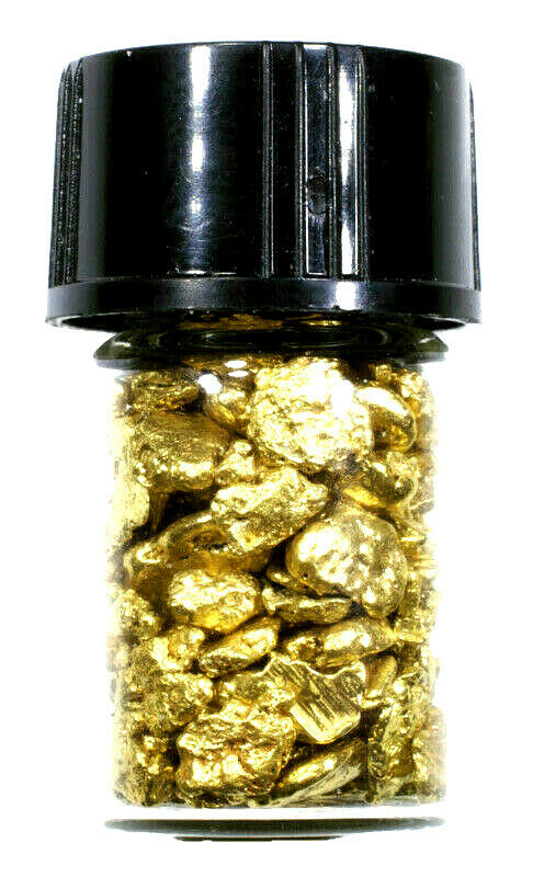 1.000 GRAMS ALASKAN YUKON BC NATURAL PURE GOLD NUGGETS #8 MESH WITH BOTTLE (#B800) - Liquidbullion