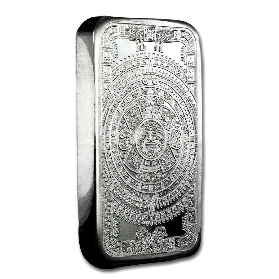 5 TROY OZ .999 SILVER AZTEC CALENDER BAR BU + 10 PIECE ALASKAN PURE GOLD NUGGETS - Liquidbullion