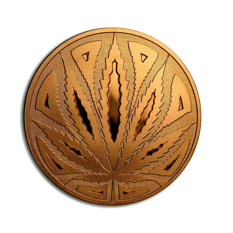 cannabis coin marijuana ganja big leaf coin copper