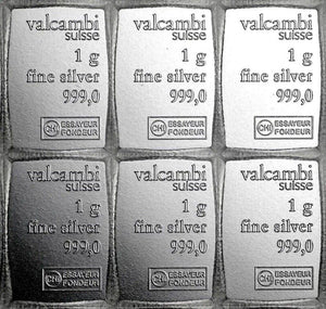 LOT 10 X 1 GRAM .999 FINE SILVER VALCAMBI COMBIBAR FROM BU SHEET OF 100