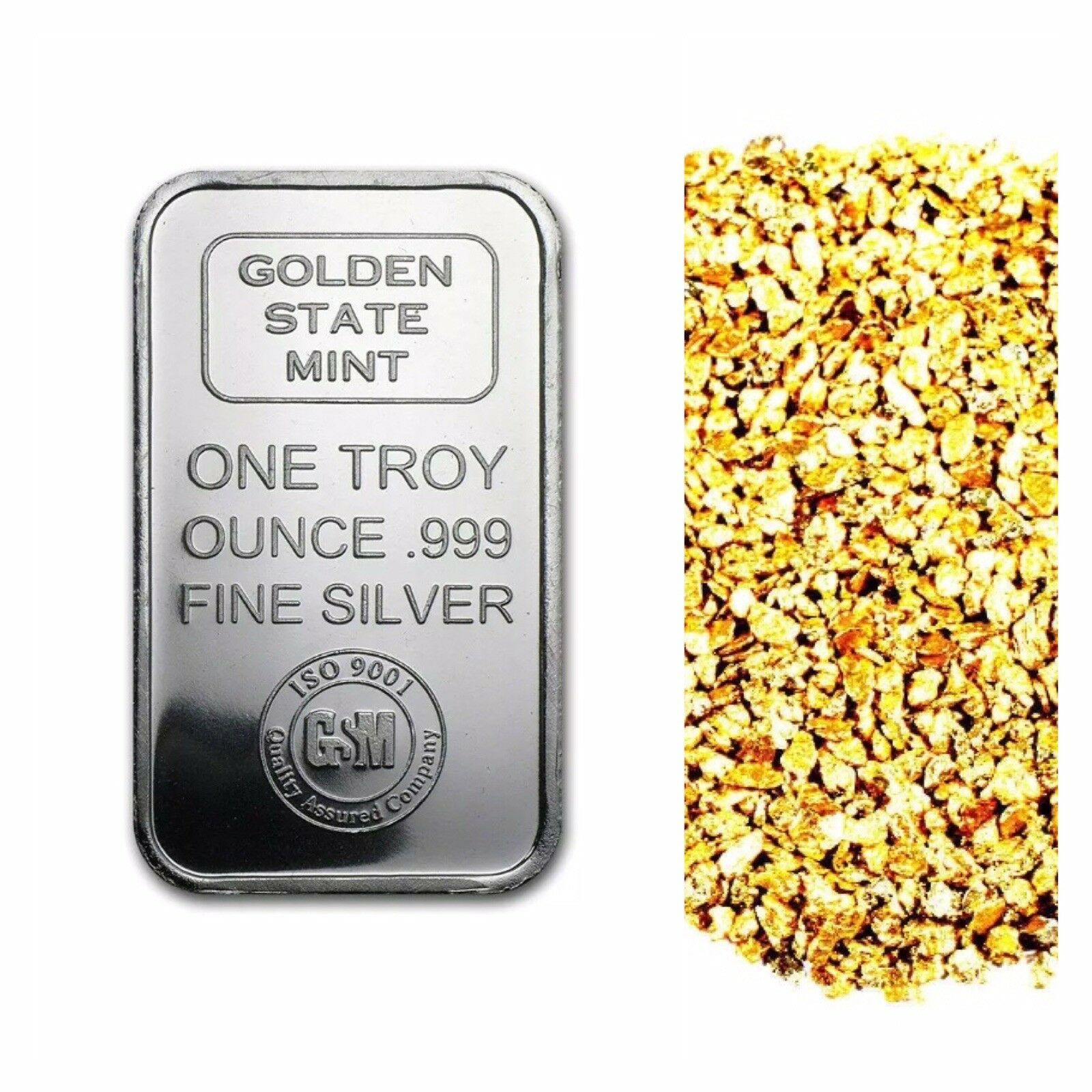 1 TROY OZ .999 SILVER GOLDEN STATE MINT ISO BAR BU + 10 PIECE ALASKAN PURE GOLD NUGGETS - Liquidbullion
