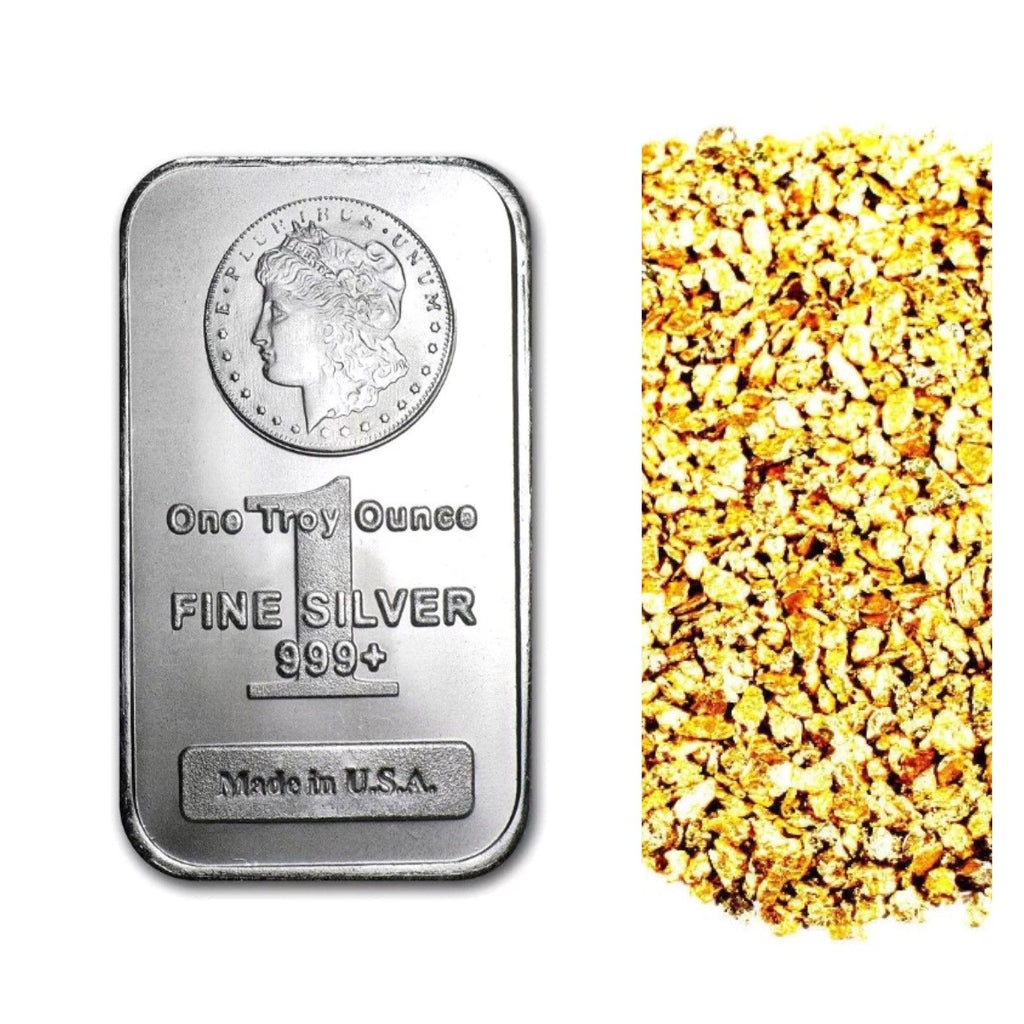 1 TROY OZ .999 SILVER MORGAN BAR BU + 10 PIECE ALASKAN PURE GOLD NUGGETS - Liquidbullion