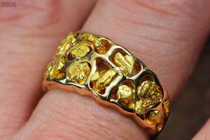 Gold Nugget Mens Ring Orocal Rm184 Genuine Hand Crafted Jewelry - 14K Casting