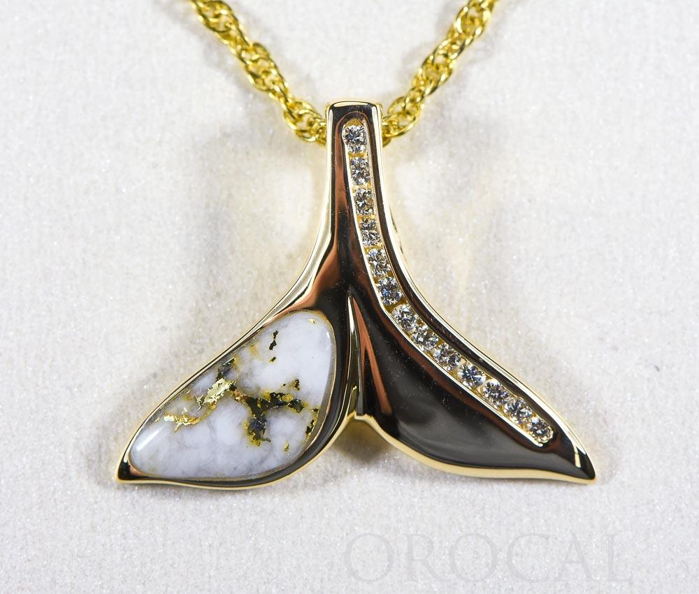 Gold Quartz Pendant Whales Tail "Orocal" PDLWT17HDQ Genuine Hand Crafted Jewelry - 14K Gold Yellow Gold Casting