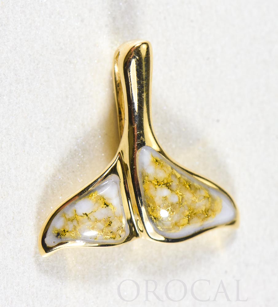 Gold Quartz Pendant Whales Tail "Orocal" PDLWT113Q Genuine Hand Crafted Jewelry - 14K Gold Yellow Gold Casting