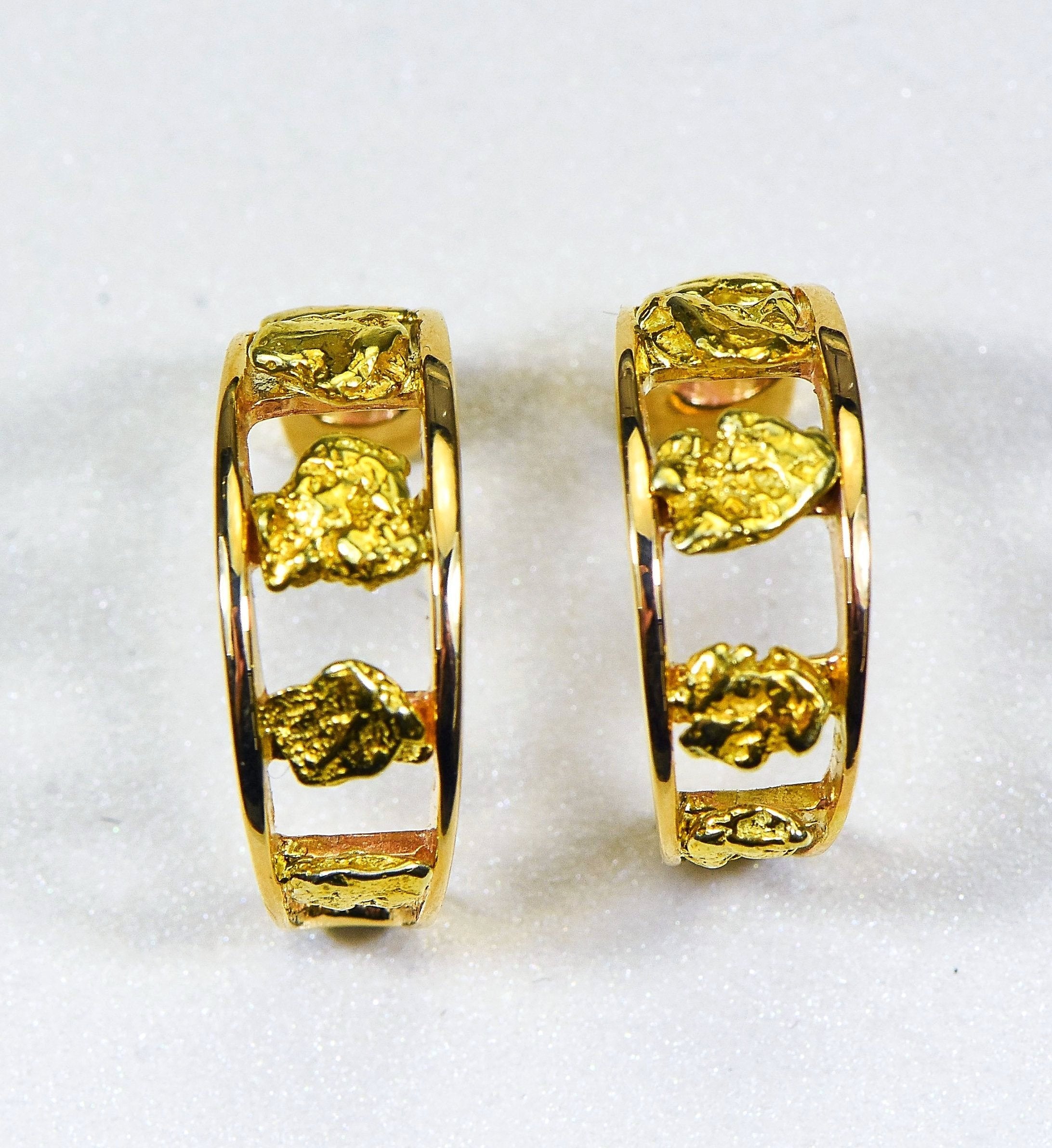 Gold Nugget Earrings "Orocal" EH20 Genuine Hand Crafted Jewelry - 14K Gold Casting
