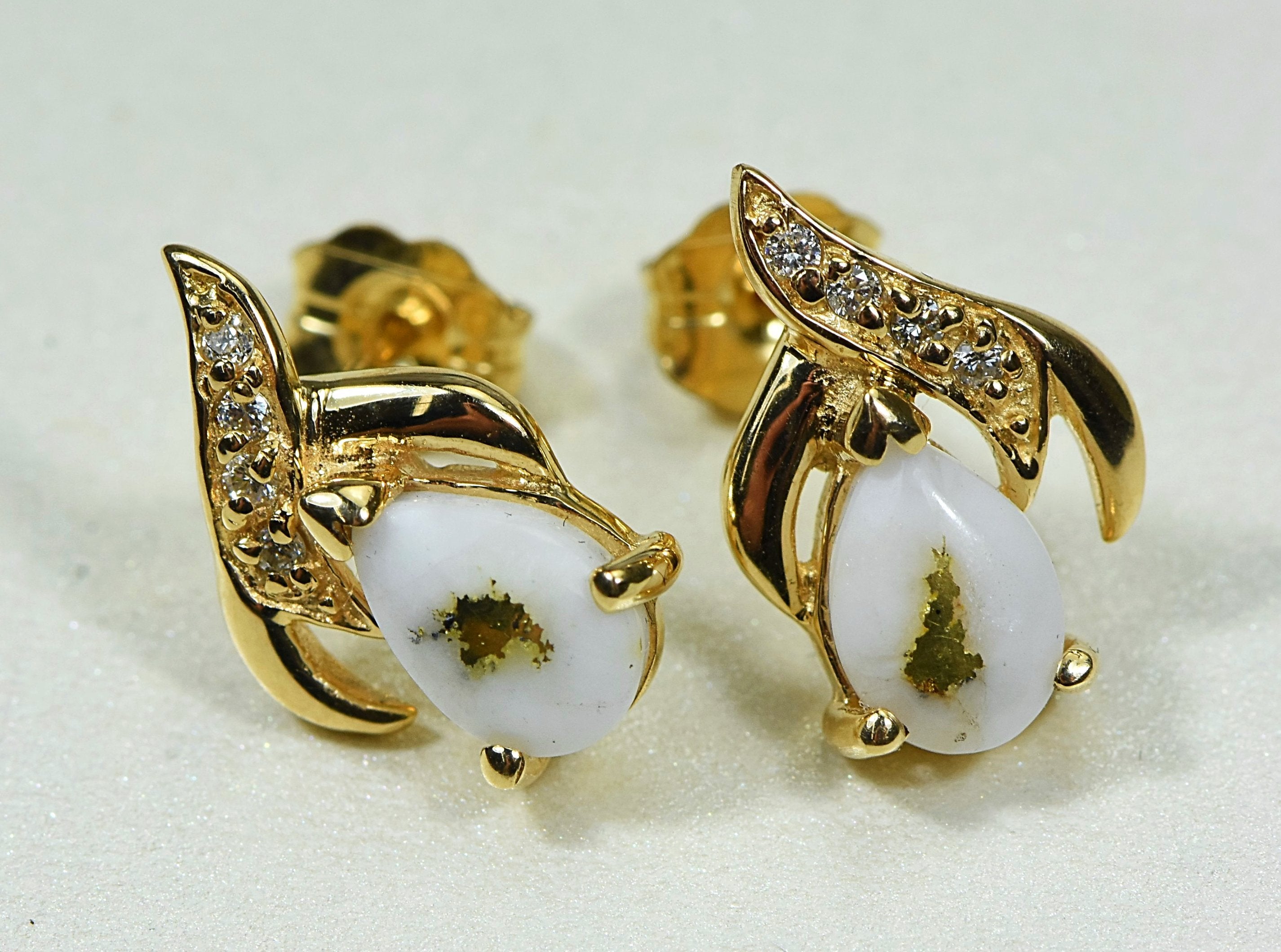 Gold Quartz Earrings "Orocal" EN792SDQ Genuine Hand Crafted Jewelry - 14K Gold Casting