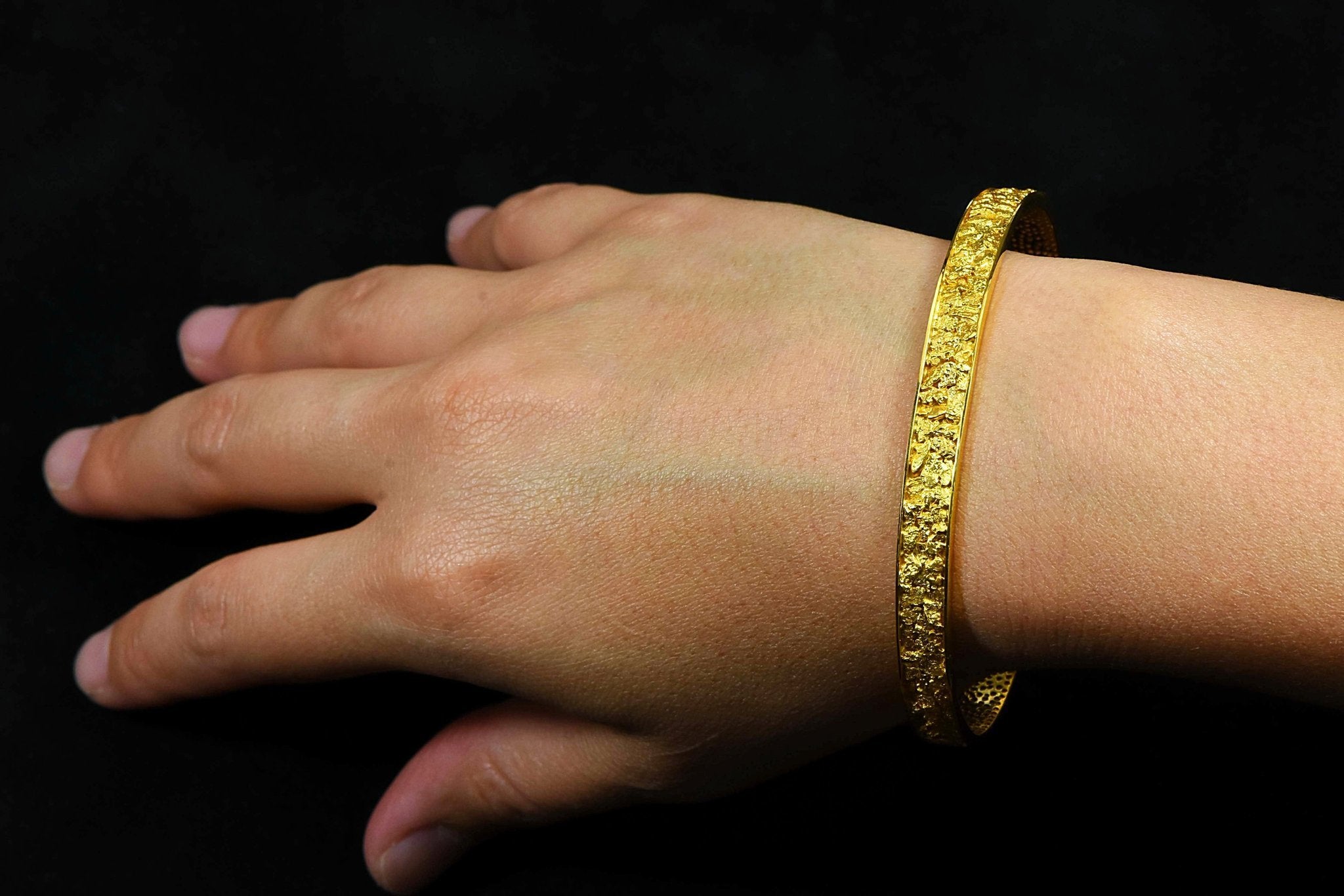 Gold Nugget  Bracelet Bangle Style BB7MM "Orocal" Hand Made - Alaskan Yukon BC  28.62 Grams - Liquidbullion