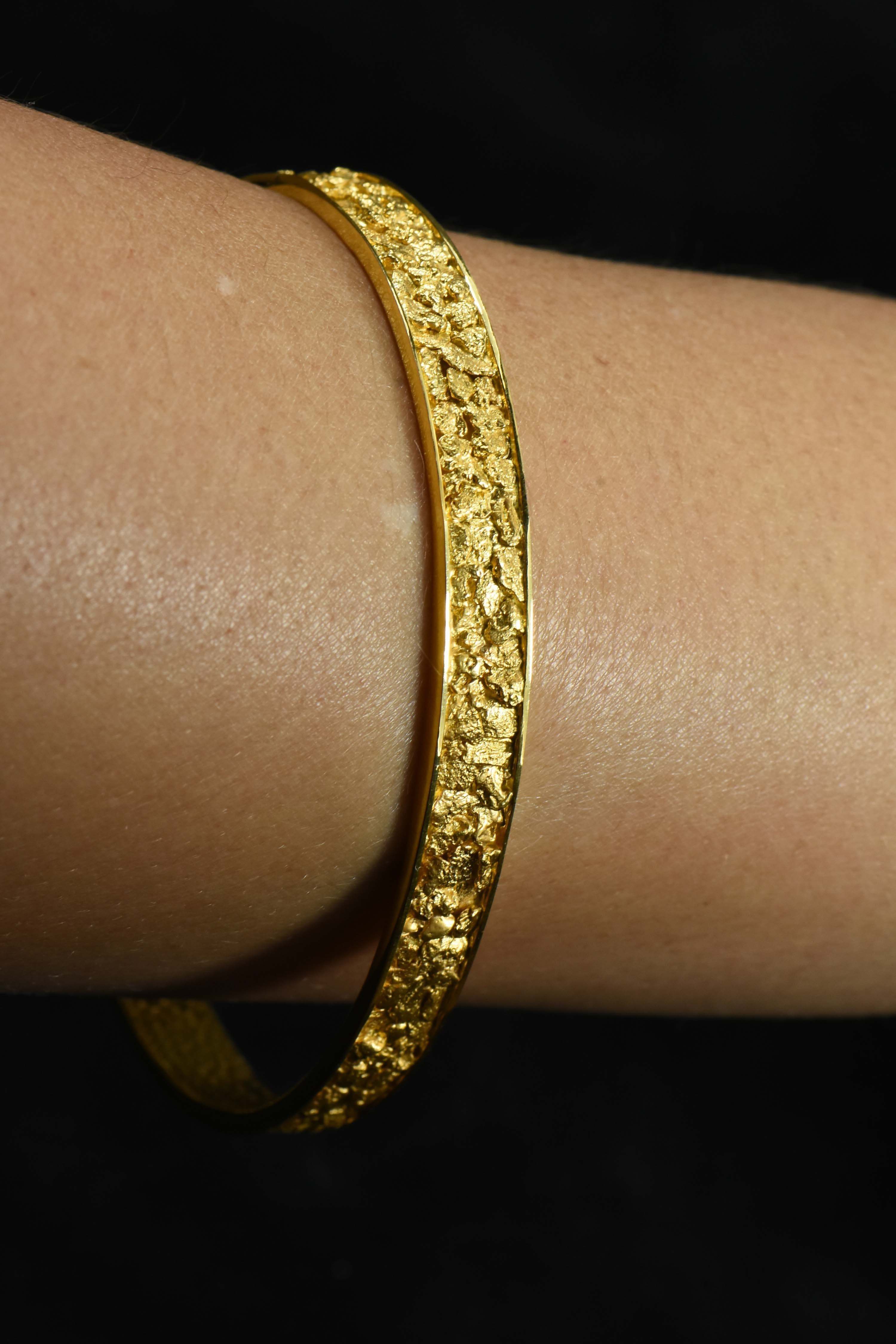 Gold Nugget  Bracelet Bangle Style BB7MM "Orocal" Hand Made - Alaskan Yukon BC  28.62 Grams - Liquidbullion