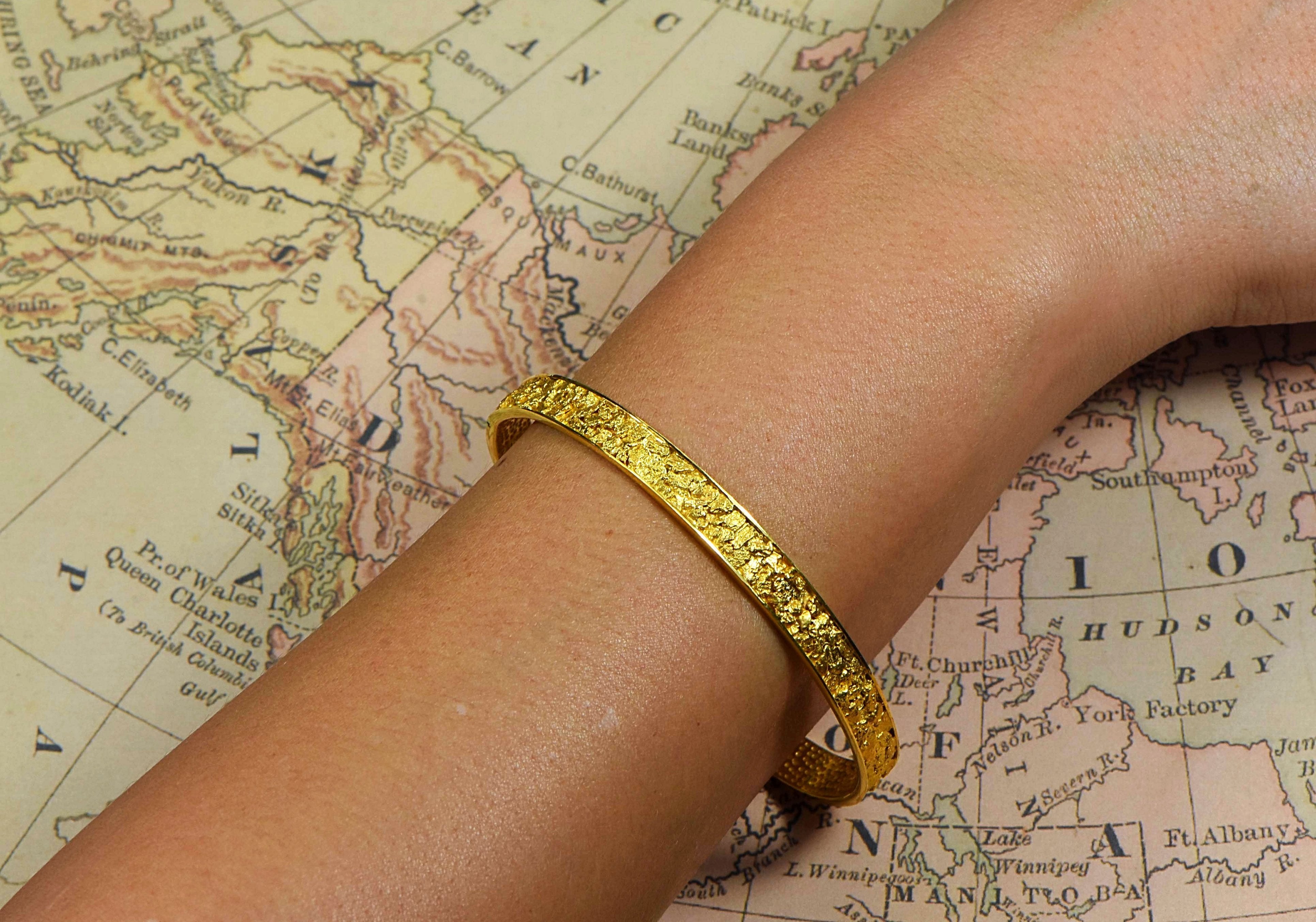 Gold Nugget  Bracelet Bangle Style BB7MM "Orocal" Hand Made - Alaskan Yukon BC  28.62 Grams - Liquidbullion
