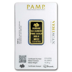 1/2 OZ PAMP SUISSE .9999 LADY FORTUNA VERISCAN GOLD BAR