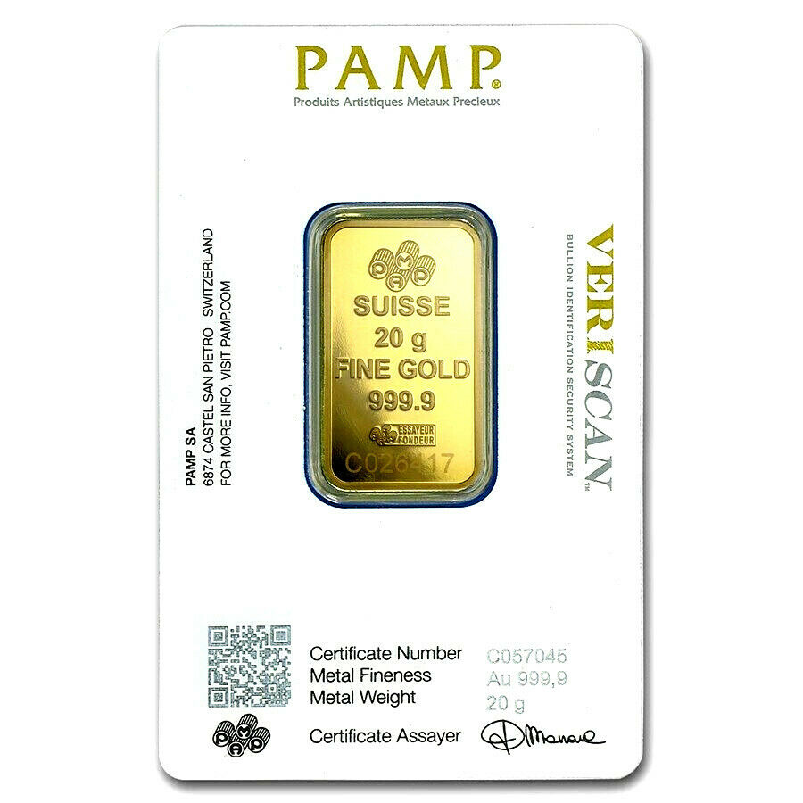 20 GRAM PAMP SUISSE .9999 LADY FORTUNA VERISCAN GOLD BAR - Liquidbullion