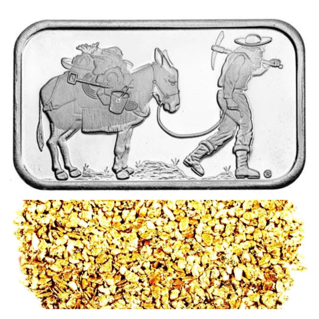 1 TROY OZ .999 SILVER RETRO PROSPECTOR BAR BU + 10 PIECE ALASKAN PURE GOLD NUGGETS - Liquidbullion