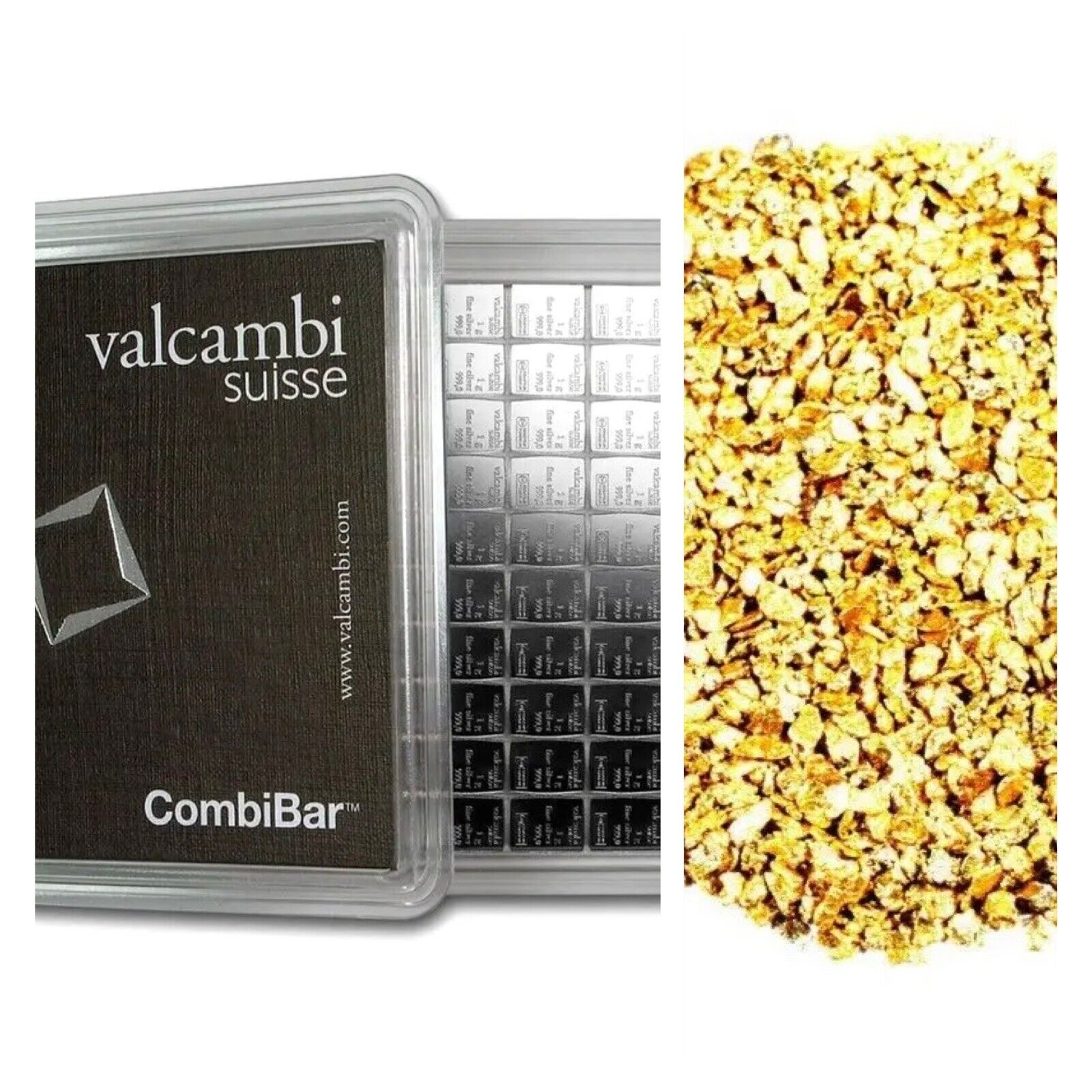 1 GRAM .999 SILVER VALCAMBI COMBIBAR BU + 50 PIECE ALASKAN GOLD NUGGETS