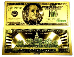99.9% 24K gold 100 bill US banknote in protective sleeve free shipping - Liquidbullion