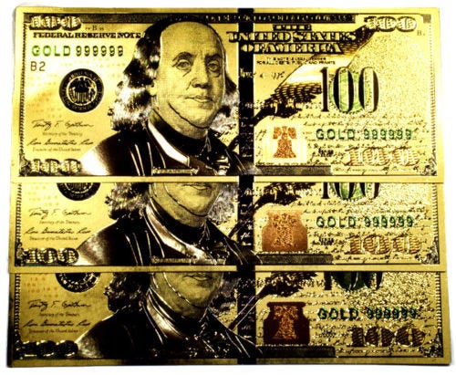 new style 999999 24K gold 100 bills US banknotes in protective sleeve free shipping - Liquidbullion