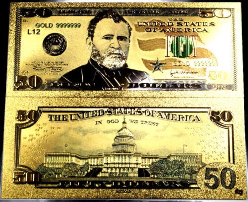 99.9% 24K gold 50 dollar bill US banknote in protective sleeve free shipping - Liquidbullion