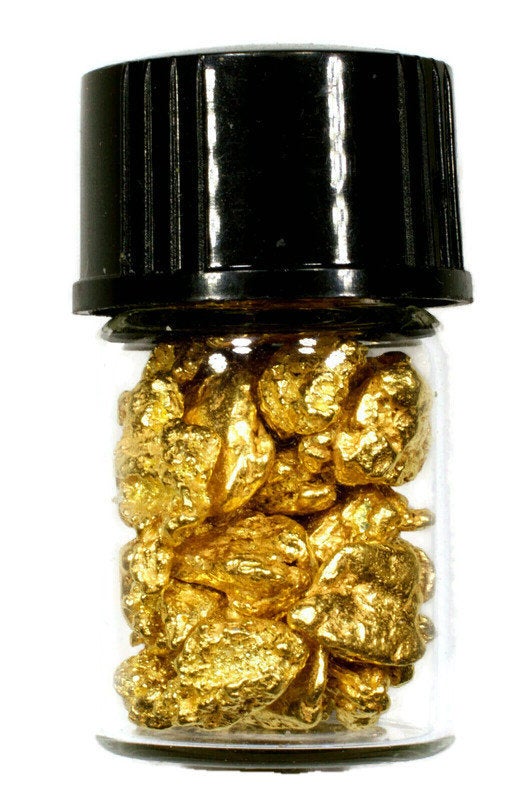 5.000 GRAMS ALASKAN YUKON BC NATURAL PURE GOLD NUGGETS #6 MESH WITH BOTTLE (#B600) - Liquidbullion