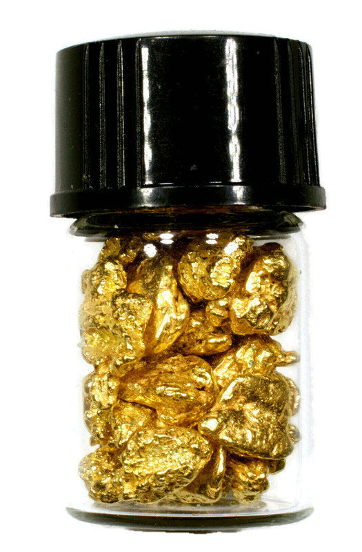 1.550 GRAMS ALASKAN YUKON BC NATURAL PURE GOLD NUGGETS #6 MESH WITH BOTTLE (#B600) - Liquidbullion
