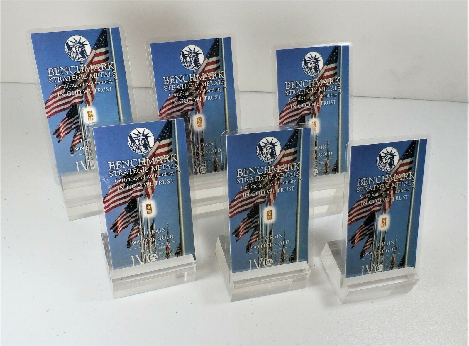 LOT 6 X 1 “STARS AND STRIPES” 1/60 GRAM .9999 FINE 24K GOLD BULLION BARS - IN COA CARD