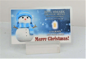 1/4 GRAIN .9999 FINE 24K GOLD “SNOWMAN” BULLION BAR CHRISTMAS - IN COA CARD