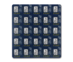 25 x 1 GRAM PAMP SUISSE .9995 FINE PLATINUM MULTIGRAM BARS IN ASSAY