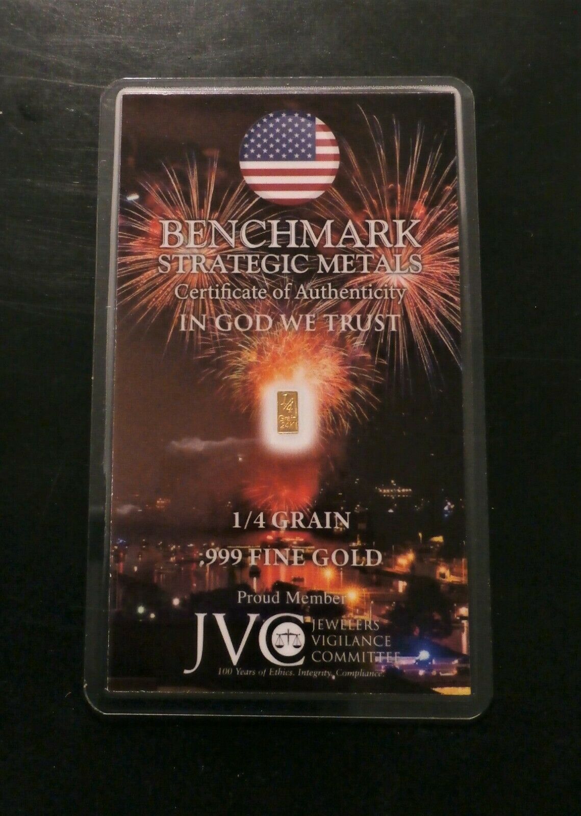 LOT 5 X 1/4 GRAIN .9999 FINE 24K GOLD BULLION BAR “FIREWORKS” - IN COA CARD