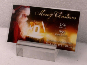 1/4 GRAIN .9999 FINE 24K GOLD BULLION BAR “SANTAS GIFT” CHRISTMAS - IN COA CARD