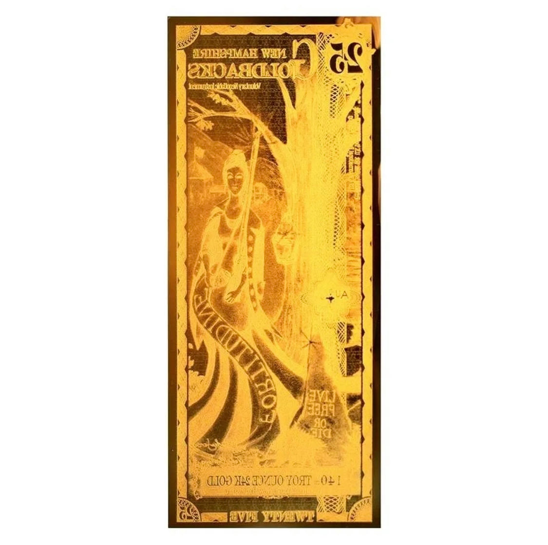 25 NEW HAMPSHIRE GOLDBACK AURUM 24KT GOLD FOIL NOTE BU 1/40 OZ .999 FINE GOLD