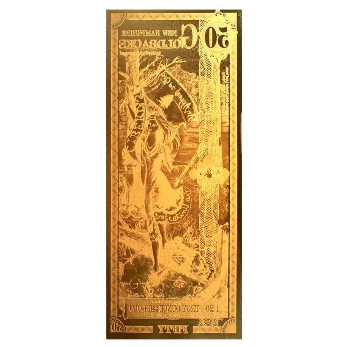 50 NEW HAMPSHIRE GOLDBACK AURUM 24KT GOLD FOIL NOTE BU 1/20 OZ .999 FINE GOLD