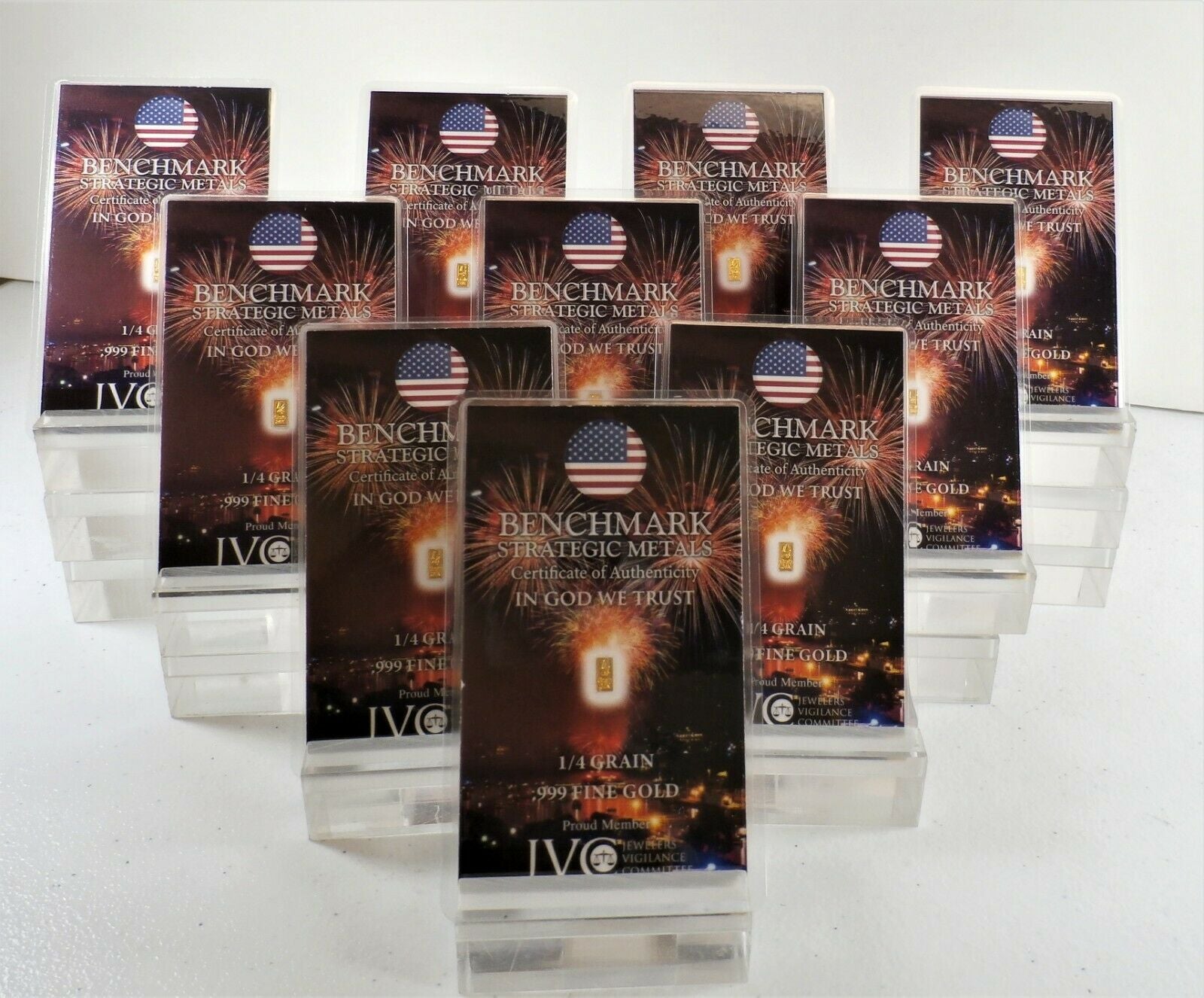 LOT 5 X 1/4 GRAIN .9999 FINE 24K GOLD BULLION BAR “FIREWORKS” - IN COA CARD