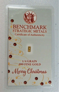 LOT 6 X 1/4 GRAIN .9999 FINE 24K GOLD BULLION BAR “CHRISTMAS COLLECTION” - IN COA CARD