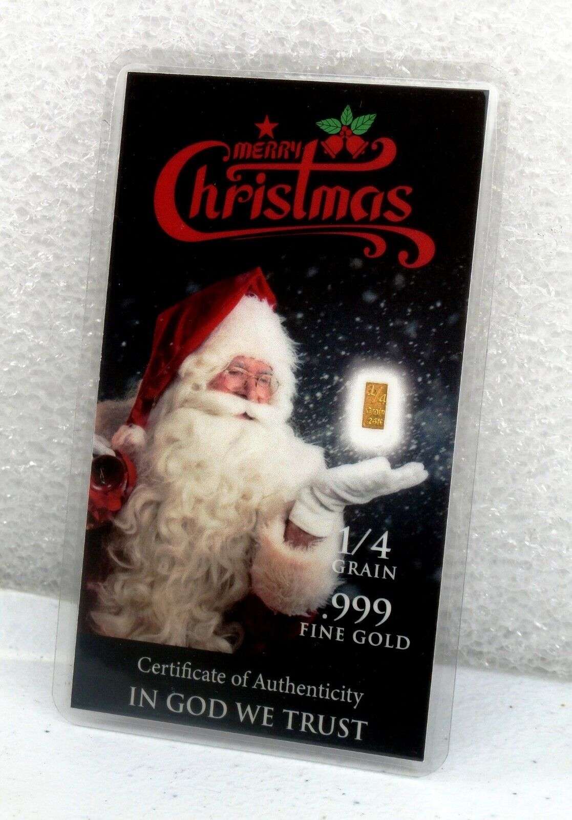 LOT 10 X 1/4 GRAIN .9999 FINE 24K GOLD BULLION BAR “MERRY CHRISTMAS SANTA” - IN COA CARD