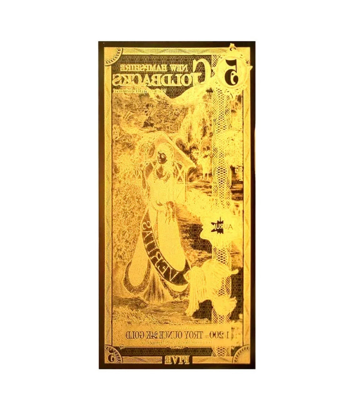 LOT 2 X 5 NEW HAMPSHIRE GOLDBACK AURUM 24KT GOLD FOIL NOTE BU 1/200 OZ .999 FINE GOLD