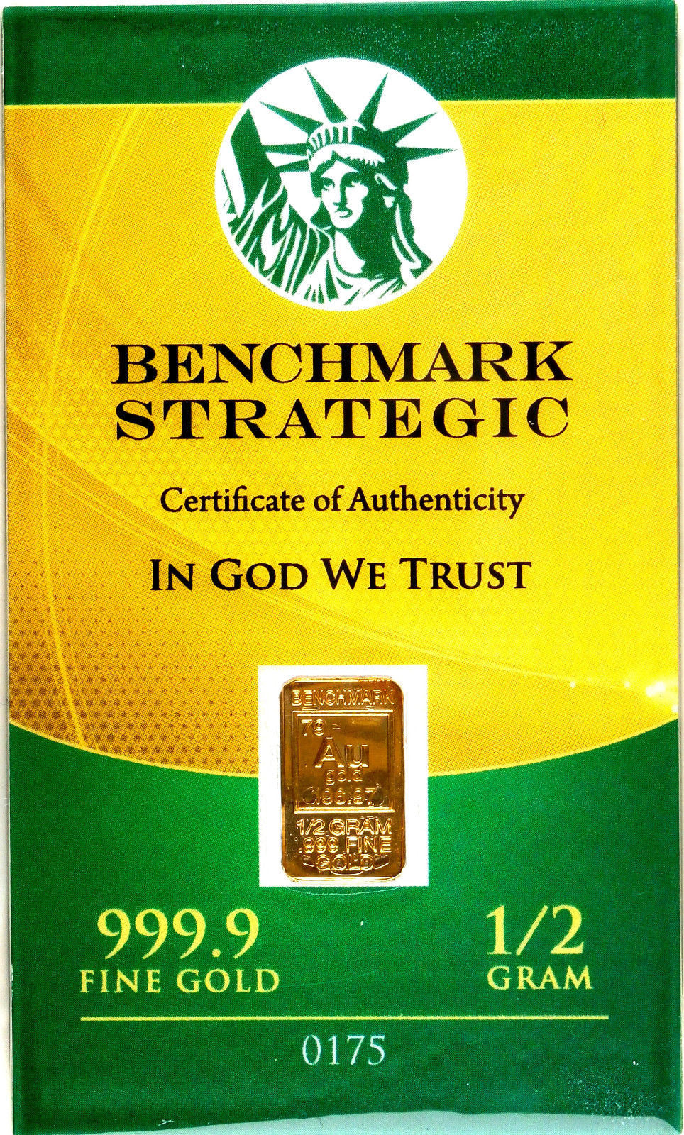 1/2 GRAM .999 FINE 24K GOLD “ELEMENTAL” BULLION BAR - IN COA CARD