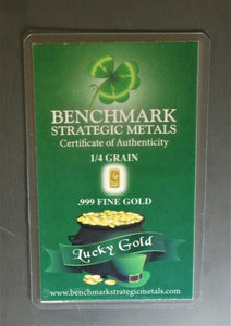 1/4 GRAIN .9999 FINE 24K GOLD “POT O’ GOLD” BULLION BAR - IN COA CARD