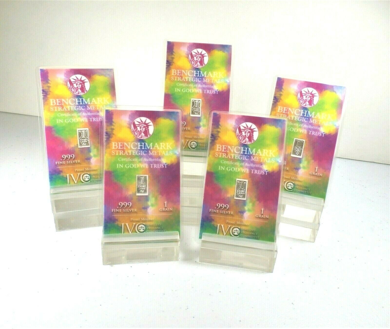 LOT 5 X 1 GRAIN .999 FINE SILVER “MULTI COLOR” BARS - IN COA