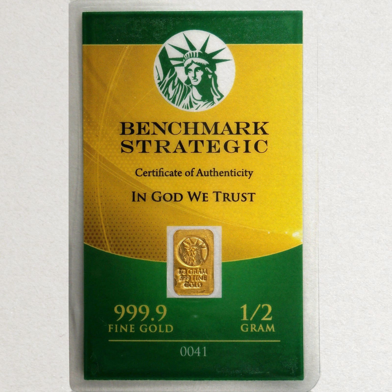 1/2 GRAM .999 FINE 24K GOLD BULLION BAR - IN COA CARD