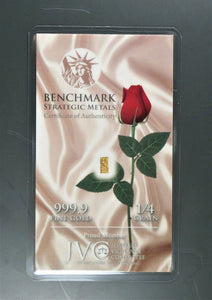 LOT 12 X 1/4 GRAIN .9999 FINE 24K GOLD BULLION BARS “ONE DOZEN ROSE WITH GOLD BARS” - IN COA CARD WHITE